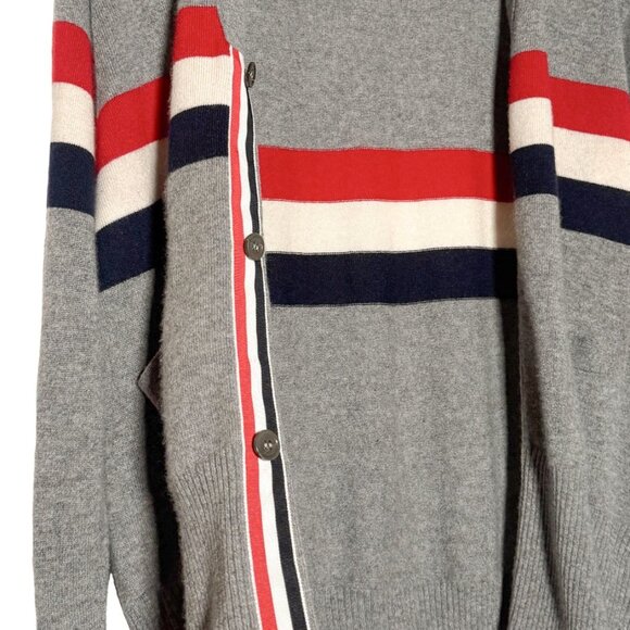 Thom Browne Grey Cashmere Tricolour Stripes Cardigan Sweater - Picture 4 of 10